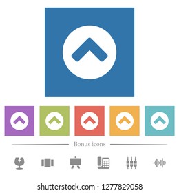 Chevron up flat white icons in square backgrounds. 6 bonus icons included.