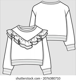 CHEVRON FRILLED CROPPEP TOP PARA NIÑAS Y NIÑAS ADOLESCENTES EN ARCHIVO DE VECTOR EDITABLE