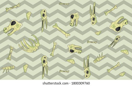 Chevron Grey Pattern with Dinosaurs Fosils