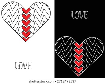Chevron Corazón Diseño de Amor,
Arte de corazón de fondo dividido,
Acentos rojos Zigzag corazón