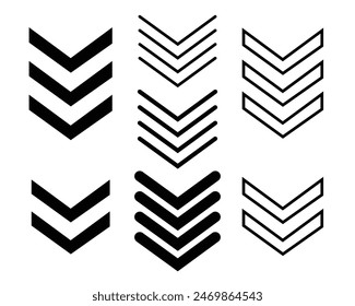 Chevron-Symbol Zeichnungssatz Vektorgrafik Clipart Umriss Stempel Zeichnen Illustrationen Aufzählungspfeile