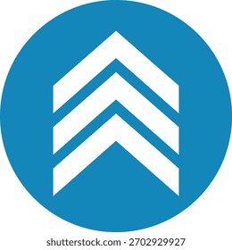 Icono de Chevron en círculo azul aislado sobre fondo blanco . Icono de Chevron arriba . Ilustración vectorial