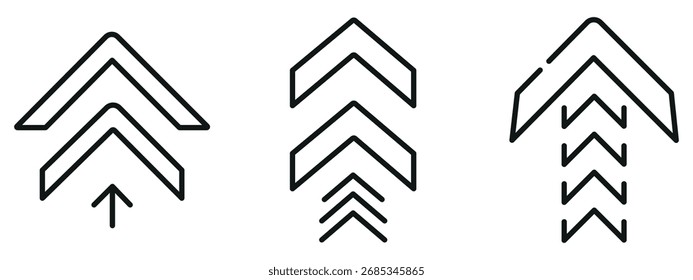 Conjunto de iconos de Chevron: esquema y símbolos mínimos para navegación, dirección y diseño de interfaz
