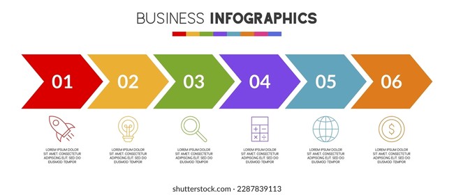 Chevron Infographics design template and icons with 6 options or 6 steps. use as workflow process diagram,business data  presentation, timeline layout, milestone, banner, brochure, flow chart