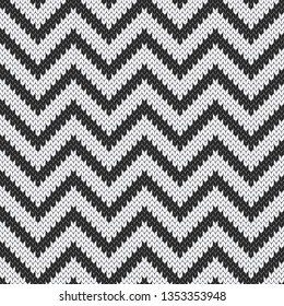 Chevron jacquard knitted seamless pattern. Black and white graphical background. Vector illustration.