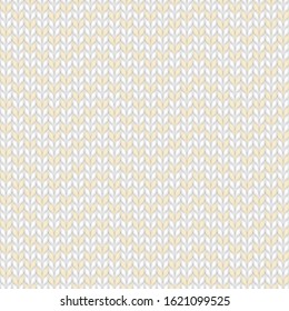 Chevron knit seamless pattern. Knitted white and yellow background