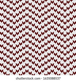 Chevron knit seamless pattern. Knitted white and red background