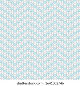 Chevron knit seamless pattern. Knitted white and blue background