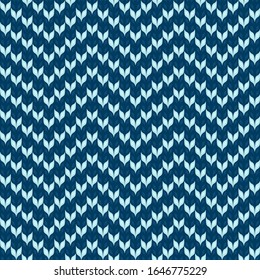 Chevron knit seamless pattern. Knitted blue background