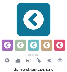 Chevron left white flat icons on color rounded square backgrounds. 6 bonus icons included