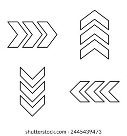 Juego de flechas de línea cheurón. Ilustración vectorial aislada en blanco.