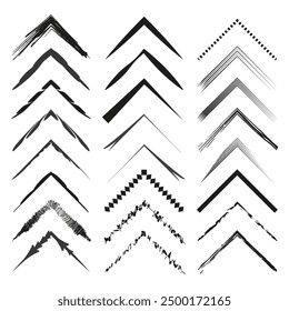 Conjunto de líneas de Chevron. Varios estilos. Detalles dibujados a mano. Ilustración vectorial.