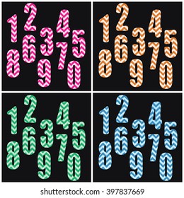 Chevron Numbers Alphabet set.Colorful Number,Chevron Patterns,Calligraphy,Font Element.