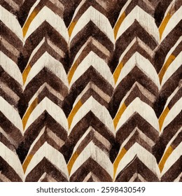 Chevron pattern with brown, white, and yellow colors on a velvet fabric. grunge lines ikat pattern, striped seamless pattern, Vector illustration background for print the paper.