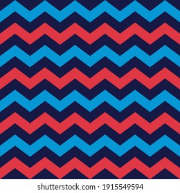 Chevron pattern dark bright in blue and red. Zigzag seamless decorative background art for gift wrapping paper, dress, tablecloth, duvet cover, other modern autumn winter textile or paper print.