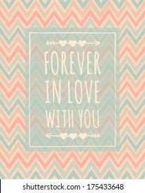 Chevron pattern greeting card for Valentine's Day in pastel colors.