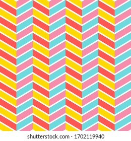 Chevron pattern memphis style. Design zigzag shapes background. Vector pattern seamless scrapbook. Happy chevron retro zigzag herringbone background. Stripe ornament. Cute bright colorful color.