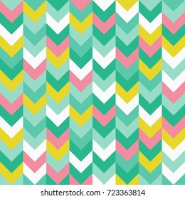 Chevron pattern seamless vector background design arrows geometric design in mixed order colorful white pink light blue teal turquoise green yellow