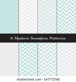 Chevron Patterns in Aqua Blue, White and Silver Gray. Pattern Swatches made with Global Colors. Matches my other "Modern White Christmas Backgrounds" Image ID: 128027708, 118541659. 