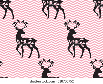chevron pink seamless background with deers vector