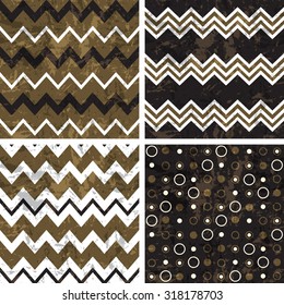 Chevron and polka dot patterns with grunge rusty look. For printing on fabric, scrapbooking, gift wrap.