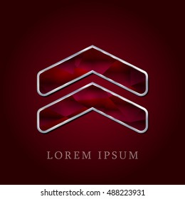 Chevron Red Crystal Ruby with Silver Precious Jewel Icon / Logo Design
