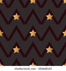 Chevron seamless pattern background with golden stars .Hipster  print  for holidays.