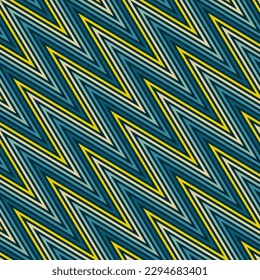Chevron seamless pattern. Diagonal zigzag stripes background. Vector seamless texture with slanted lines, striped zig zag, waves. Simple abstract geometric background in teal, green and yellow tones