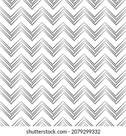 Chevron seamless pattern. Shevron dot halftone. Zigzag gradient patern. Black faded zig zag line on white background. Simple monochrome lattice. Сircle stripe shape. Point grid. Vector illustration