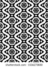 Chevron seamless pattern with snowflakes. Seamless geometric pattern. Vector illustration. Repeating ethnic ornamental design. Modern black and white print.