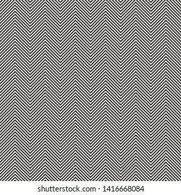Chevron seamless pattern. Vector texture with thin horizontal zigzag lines, stripes. Black and white abstract geometric background. Simple modern minimalist zig zag ornament. Repeat design for decor