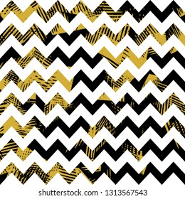 Chevron seamless vector pattern: black with gold elements