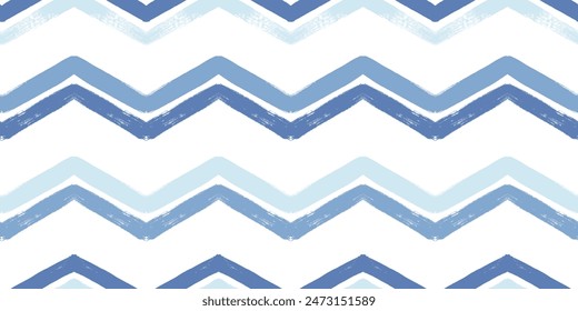 Chevron seamless vector pattern. Watercolor zigzag blue print, textured zig zag waves stripes background