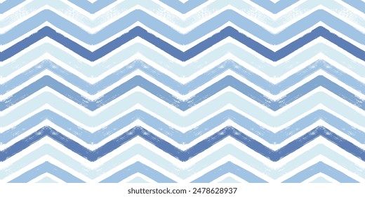 Chevron seamless vector pattern. Watercolor zigzag blue print, textured zig zag waves stripes background