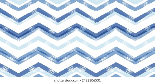 Chevron seamless vector pattern. Watercolor zigzag blue print, textured zig zag waves stripes background