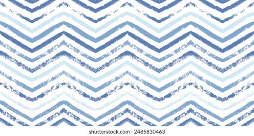 Chevron seamless vector pattern. Watercolor zigzag blue print, textured zig zag waves stripes background