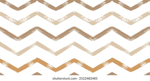Chevron seamless vector pattern. Watercolor brown plaid stripes background, zigzag brush print, graphic striped texture