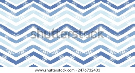 Chevron seamless vector pattern. Watercolor zigzag blue print, textured zig zag waves stripes background