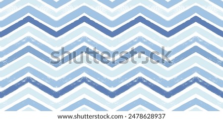 Chevron seamless vector pattern. Watercolor zigzag blue print, textured zig zag waves stripes background