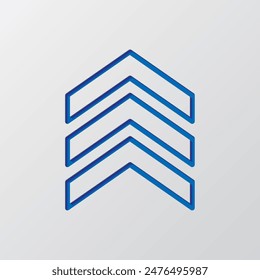 Chevron simple icon. Flat design. Paper cut design. Cutted blue symbol with shadow. Gray background.ai