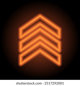 Chevron simple icon. Flat design. Orange neon on black background.ai