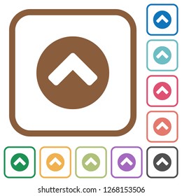 Chevron up simple icons in color rounded square frames on white background