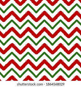 Chevron, striped red and green seamless pattern. Christmas ornament. Great for clothing, packaging. Vector illustration.