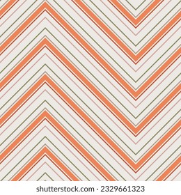 Chevron stripes seamless pattern. Vector zigzag ornament texture. Thin and thick lines, striped zig zag. Simple modern abstract geometric background. Retro style. Orange, green, red, pink, beige color
