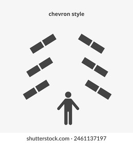 Chevron style of seating arrangements. Plan of seats in classroom or seminar. Scheme, blueprint, architectural plan. Vector illustration