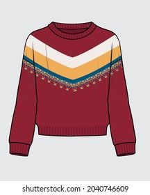 CHEVRON SWEATER WITH EMBROIDERY DESIGN