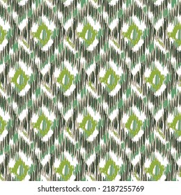 Chevron traditional pattern seamless green with black background. Artistic ethnic design home style, hand made textures ikat, Aztec backdrop.