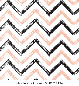 Chevron Zigzag Pincel Pinceladas Patrón sin fisuras. Fondo de Grunge Abstractas de Vector