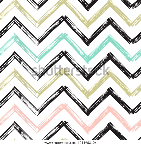 Chevron Zigzag Paint Brush Strokes Seamless pattern. Vector Abstract Grunge Colorful background