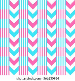 Chevron zigzag seamless pattern vector background arrows and stripes geometric design in mixed order colorful light blue hot pink vibrant colors